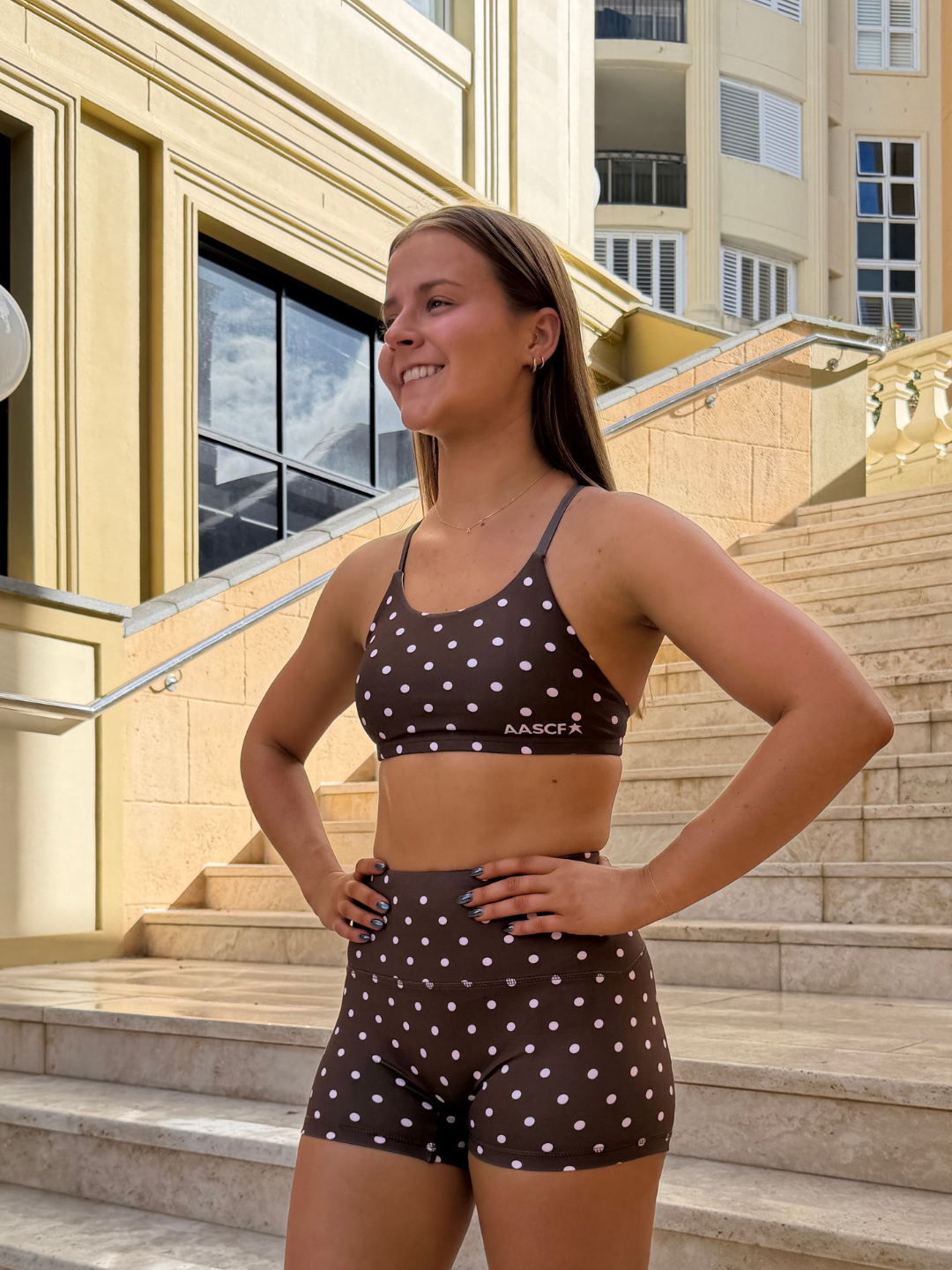 AASCF Polka Dot Crop Brown w Pink Dots