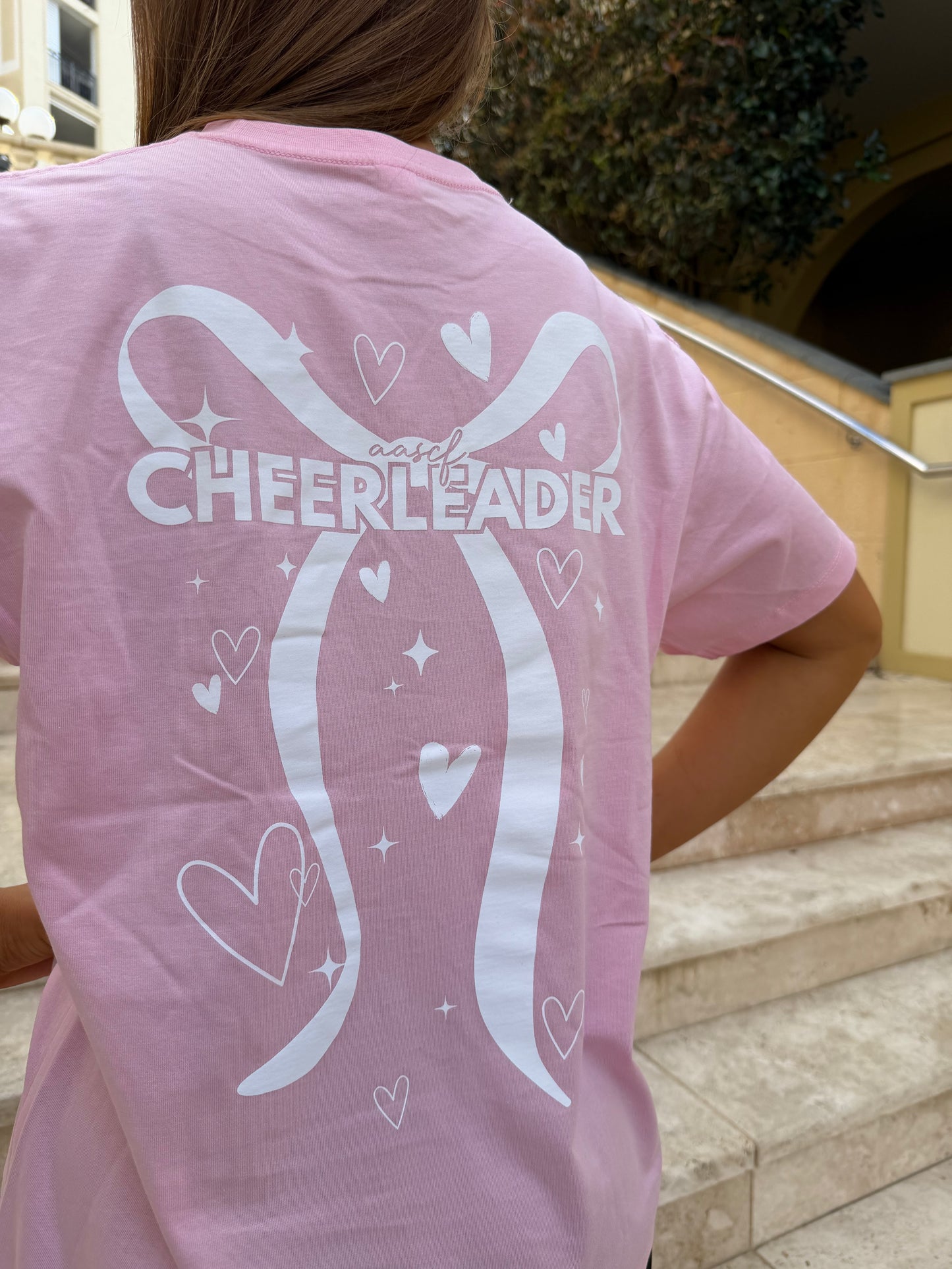 Pink Cheerleader bow tee