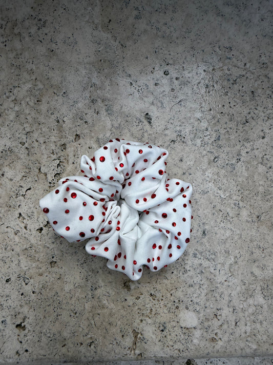 Red & White Rhinestone Scrunchie