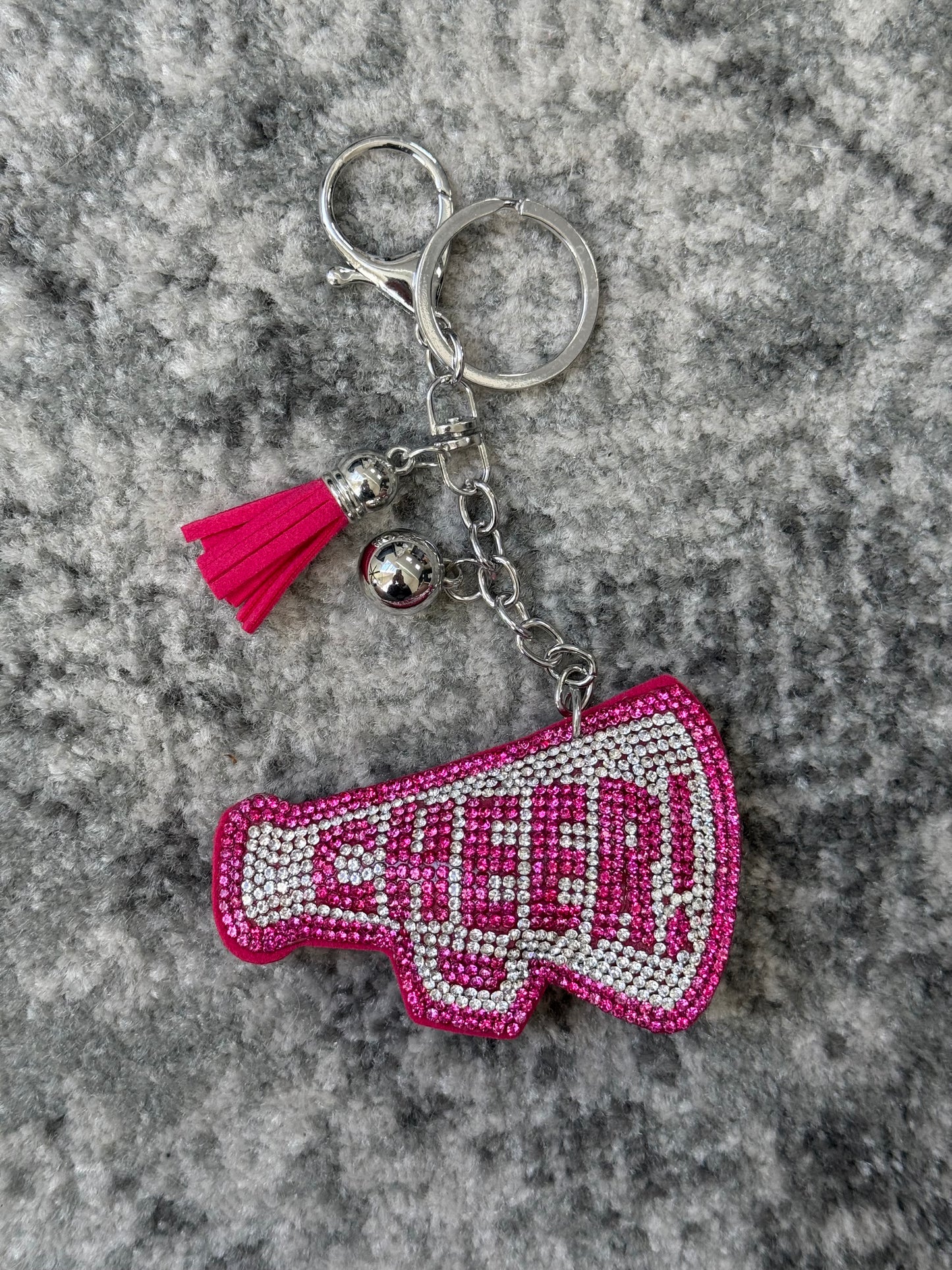 Rhinestone "Cheer" Megaphone Keyring