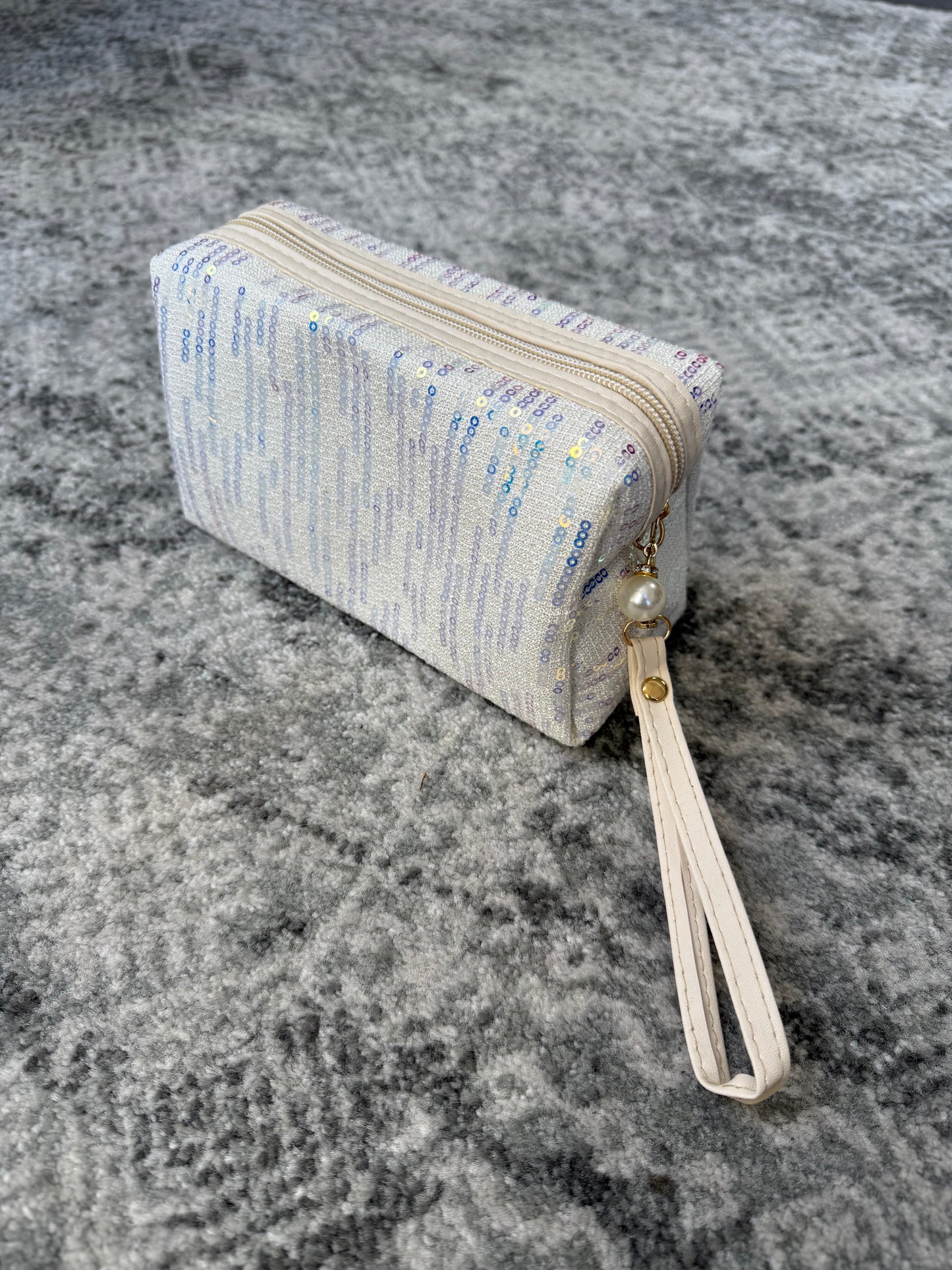 Glitter Make Up Bag White