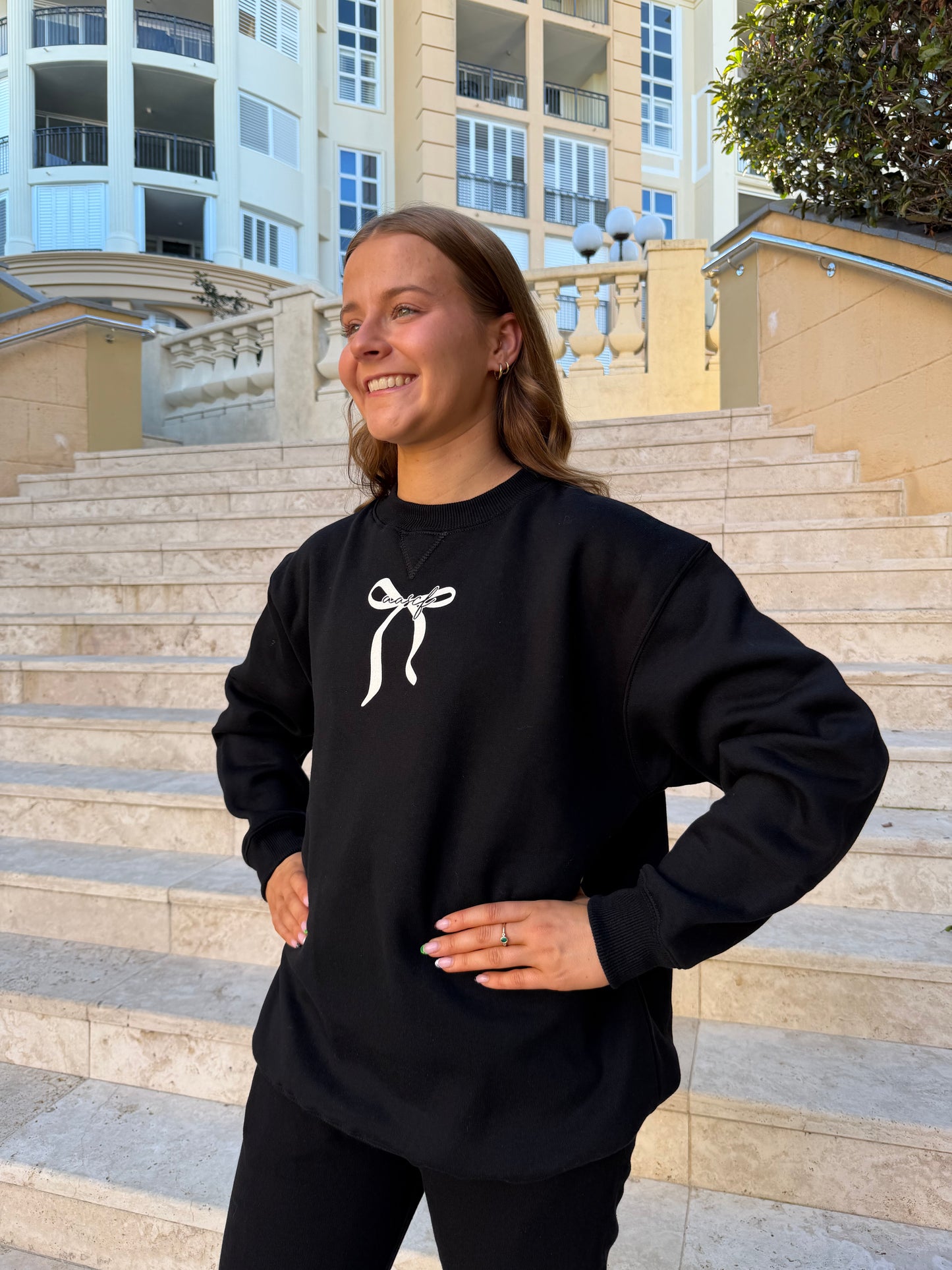 Black Bow Cheerleader Crewneck
